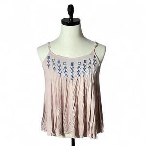 POL‎ Tank Top Small Pink Lace Up Back Sleeveless Embroidered Casual Cute